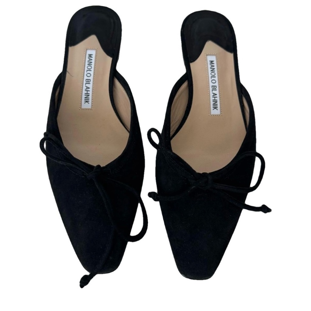 Manolo Blahnik Ballerimu bow-detailed suede mules 36.5